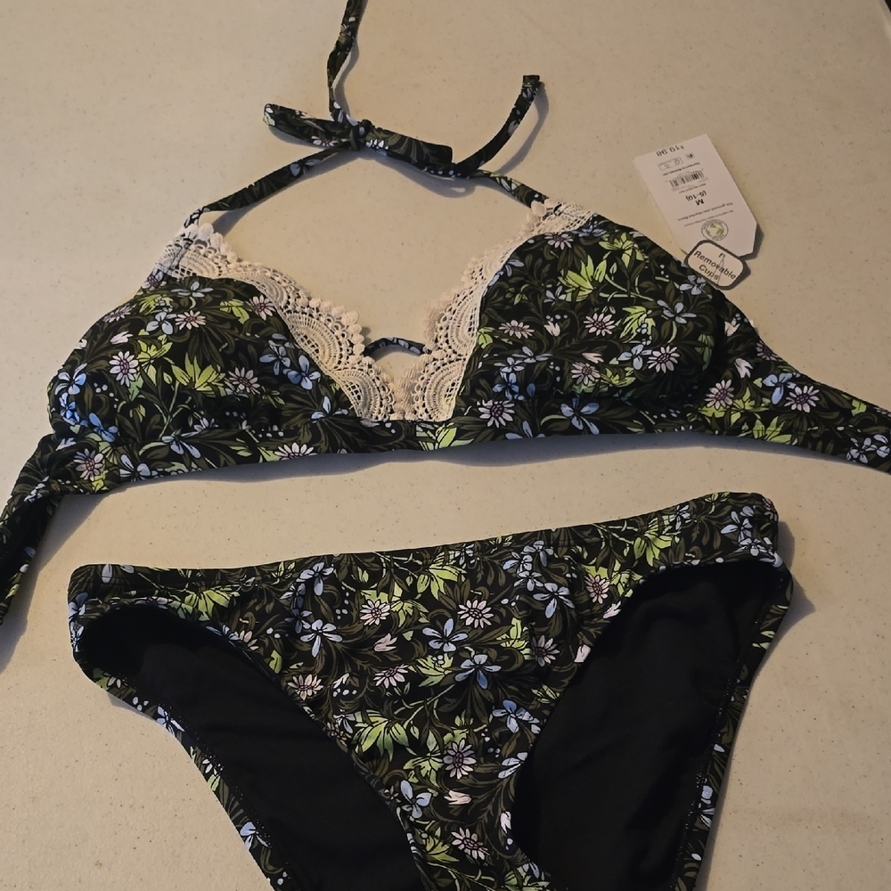 Floral Bikini Set with Lace Trim